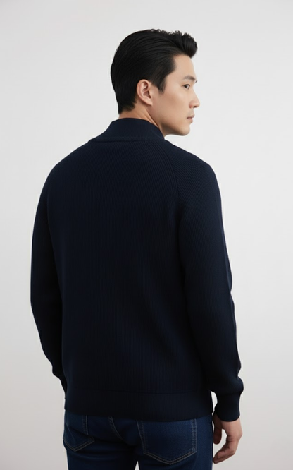 Men’s Full-Zip Knit Sweater – Premium Ribbed Cotton Jacket
