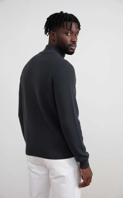 Men’s Quarter-Zip Mock Neck Sweater – Premium Cotton Blend Pullover